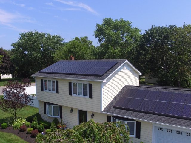 Completed solar and roofing installation