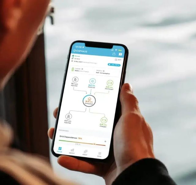 Enphase Enlighten app showing real-time solar production